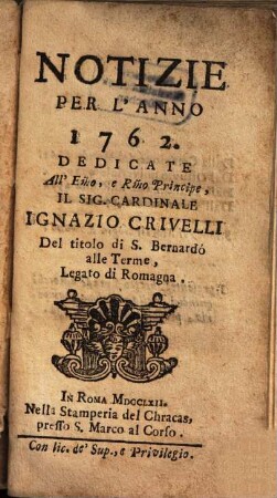 Notizie : per l'anno ..., 1762