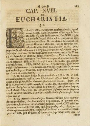 Cap. XVIII. De Eucharistia.
