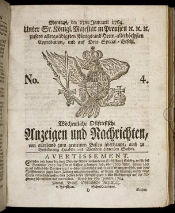 No. 4. Montags, den 23ten Januarii 1764.