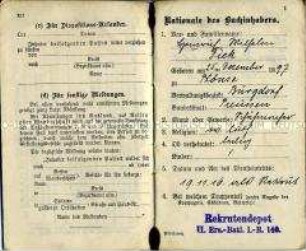Militärpass des Musketiers Heinrich Wilhelm Fick