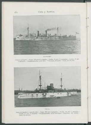 Baltimore. [y] Texas. [Fotografías] : Crucero protegido [y] Barco de batalla de segunda clase[, respectivamente, de la marina americana.]