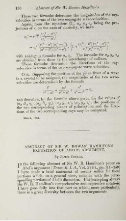 Abstract of Sir W. Rowan Hamilton's exposition of Abel's argument.
