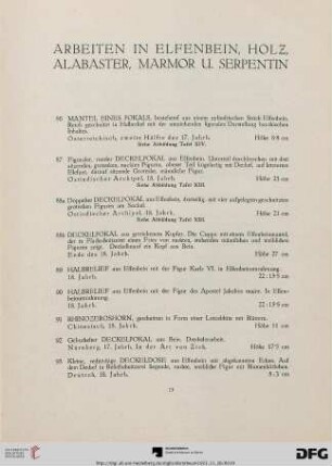 Arbeiten in Elfenbein, Holz, Alabaster, Marmor u. Serpentin (Nr. 86-132)