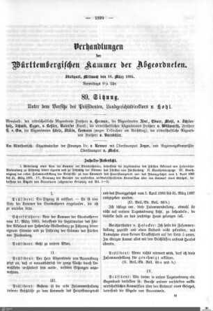 89. Sitzung, Stuttgart, 18.3.1885