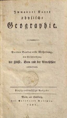Immanuel Kants physische Geographie, 3,1. Die Beschreibung der Flüsse, Seen und der Atmosphäre enthaltend