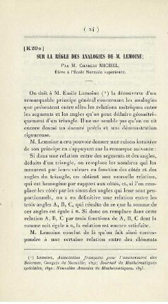 Sur la Régle des Analoges de M. Lemoine.