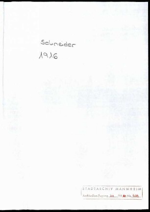 Schneider, Adolf, Mannheim, an Wichert