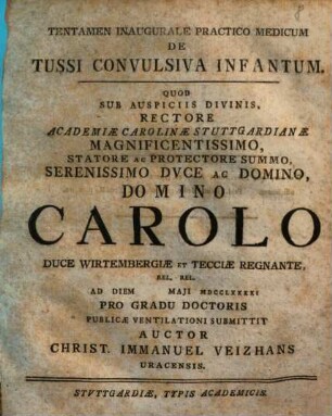 Tentamen Inaugurale Practico Medicum De Tussi Convulsiva Infantum