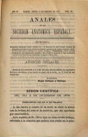 Anales de la Sociedad Anatómica Española. 4, 4 = Nr. 37 - 41. 1876