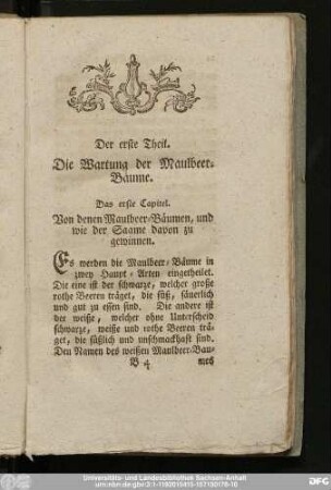 Der erste Theil. Die Wartung der Maulbeer-Bäume.
