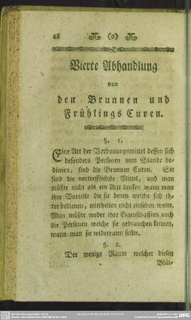 Vierte Abhandlung von den Brunnen und Frühlings Curen