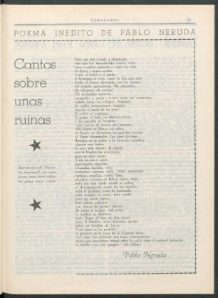 Poema inédito de Pablo Neruda : Cantos sobre unas ruinas
