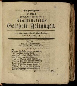 Ites Stück Freytags, den 2. Januarii, 1767. - Xtes Stück Dienstags, den 3. Februarii, 1767.