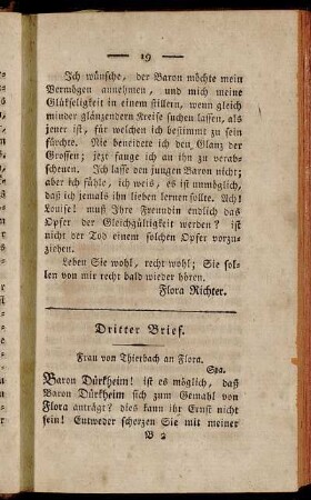 Dritter Brief. Frau von Thierbach an Flora