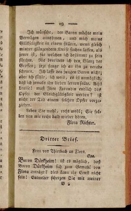 Dritter Brief. Frau von Thierbach an Flora