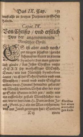 Caput IX. Von Christo/ und erstlich Von der angenommenen Menschheit Christi.