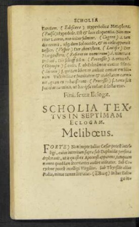 Scholia Textus In Septimam Eclogam. Meliboeus.
