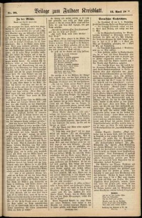 Zweite Ausgabe vom Samstag, den 12. April 1879.