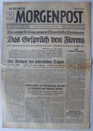Tageszeitung "Berliner Morgenpost" zum Treffen von Mussolini und Hitler in Florenz
