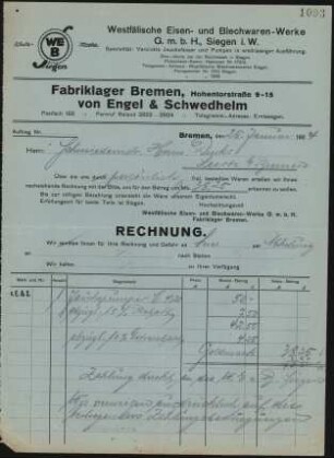 Firmenbriefkopf Westfälische Eisen- und Blechwaren - Werke, G. m. b. H., Siegen i. W.