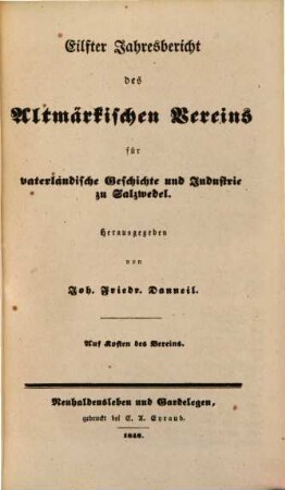 Jahresbericht des Altmärkischen Vereins für Vaterländische Geschichte und Industrie. 11. 1848