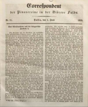 Nr. 11. Fulda, den 1. Juni 1850.