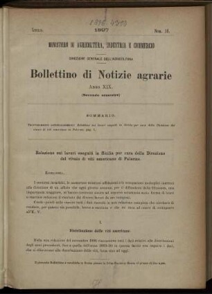 Relazione sui lavori eseguiti in Sicilia per cura della Direzione del vivaio di viti americane di Palermo.