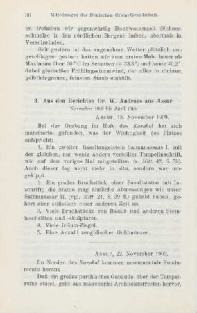 3. Aus den Berichten Dr. W. Andraes aus Assur