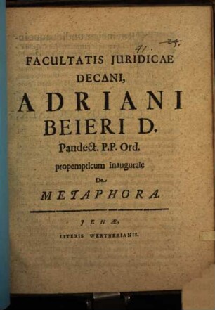 Adriani Beieri Propempt. inaug. de metaphora