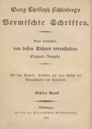 Bd. 8: Georg Christoph Lichtenberg's Vermischte Schriften