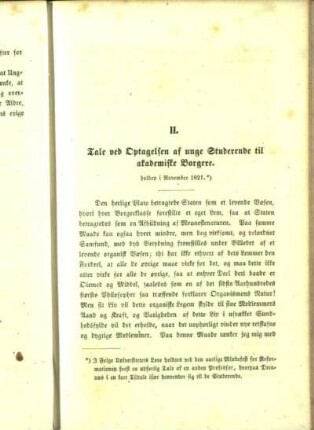 II. Tale ved Optagelsen af unge Studerende til akademiske Borgere.