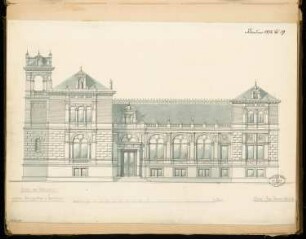 Villa für einem Junggesellen Monatskonkurrenz Januar 1878: Aufriss Vorderansicht; Maßstabsleiste