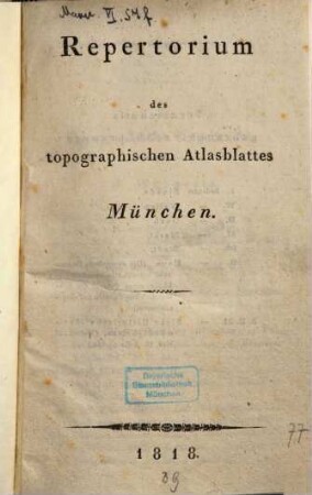 Repertorium des topographischen Atlasblattes München