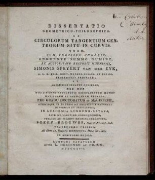Dissertatio Geometrico-Philosophica De Circulorum Tangentium Centrorum Situ in Curvis