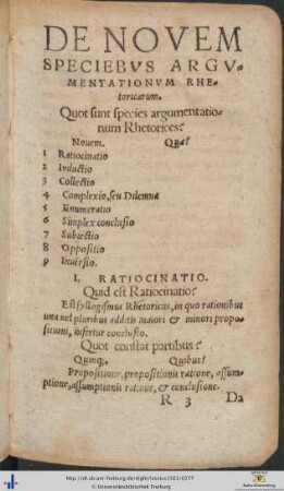 De Novem Speciebus Argumentationum Rhetoricarum