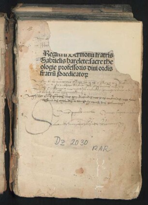 Sermones fratris Gabrielis || Barelete sacre pagine profes||soris diui Ordĩs fratrũ Pre||dicatorum || De Tempore ... || De Sanctis ... ||