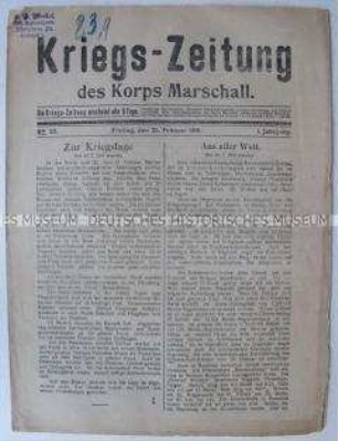 Feldzeitung des Korps Marschall der österreichischen Armee mit Berichten von verschiedenen Kriegsschauplätzen