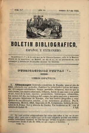 Boletín bibliográfico español y estranjero. 6. 1845