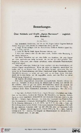 Über Hebbels und Greifs "Agnes Bernauer"