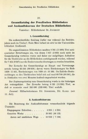 IV. Gesamtkatalog der Preußischen Bibliotheken und Auskunftsbureau der Deutschen Bibliotheken