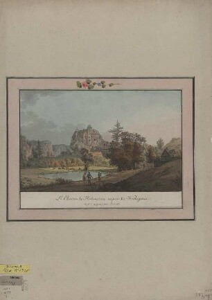 Ansicht von Burg Hohnstein, Kupferstich, um 1800 : Le Chateau de Hohenstein auprés de Koenigstein / dessiné et gravé par Jentzsch. - [S.l.] , [um 1800]. - 1 Kunstbl. : Kupferst. ; 29 x 19 cm
