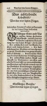 II. Einfältiger Bericht/ Von den vier lezten Dingen.