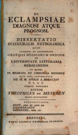 De eclampsiae diagnosi atque prognosi : diss. inaug. path.