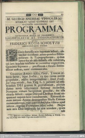 Scholae quae cygneae est rectoris meritissimi programma de quibusdam notis et insignibus bibliopolarum et typographorum