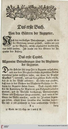 Das erste Capitel: Allgemeine Betrachtungen über die Abgötterey der Aegyptier