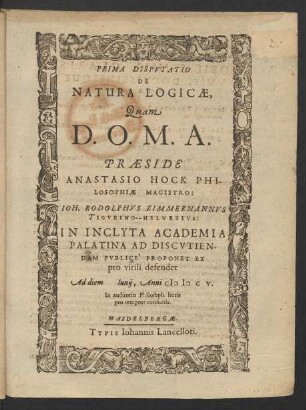 Prima Disputatio De Natura Logicae