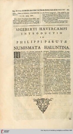 Sigeberti Havercampi introductio & commentarius in Philippi Parutae numismata Haluntina