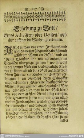 Erhebung zu Gott, Eines Atheisten, oder Deisten, welcher anfängt die Warheit zu erkennen