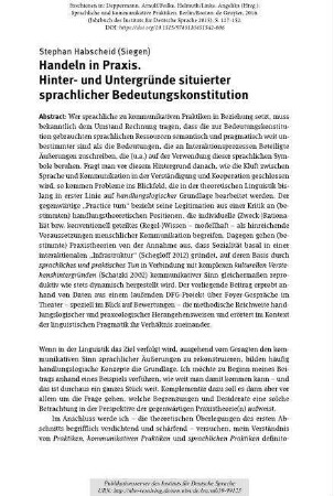 Handeln in Praxis. Hinter- und Untergründe situierter sprachlicher Bedeutungskonstitution
