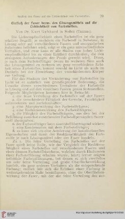 Einfluß der Faser bezw. des Lösungsmittels auf die Lichtechtheit von Farbstoffen